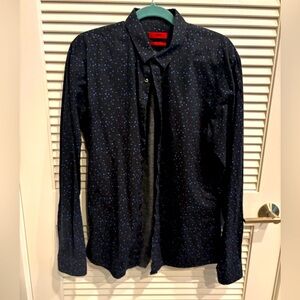 Boss black dress shirt blue dots